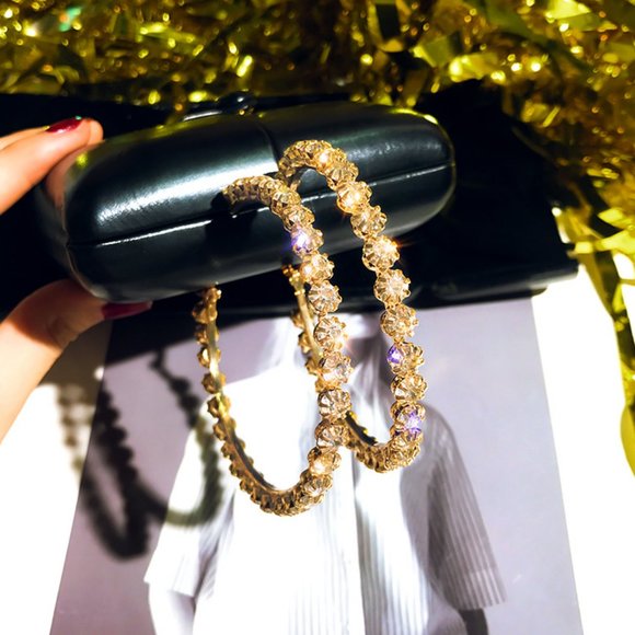 2 75'' Round Diamond Round Gold Hoop Earrings - Picture 5 of 5